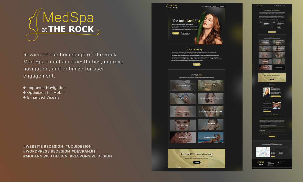 revamped the homepage of the rock med spa to enhance aesthestics, improve navigation, and optimize for user engagement.